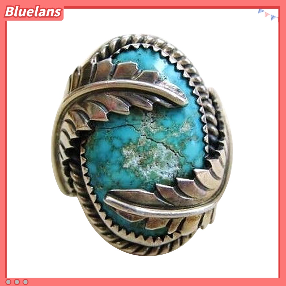 Bluelans Vintage Leaves Cover Artificial Turquoise Ring Wedding Party Engagement Jewelry