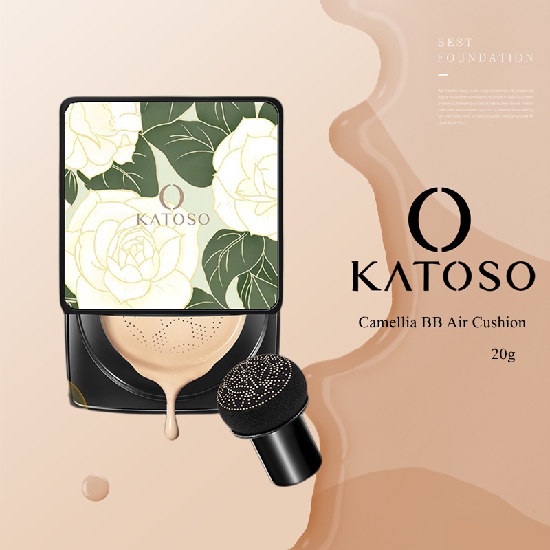 (BPOM) Katoso Camellia BB Air Cushion Mushroom Head Waterproof Bedak Foundation Long-Lasting Flawless Beauty Cream Kosmetik - 20g