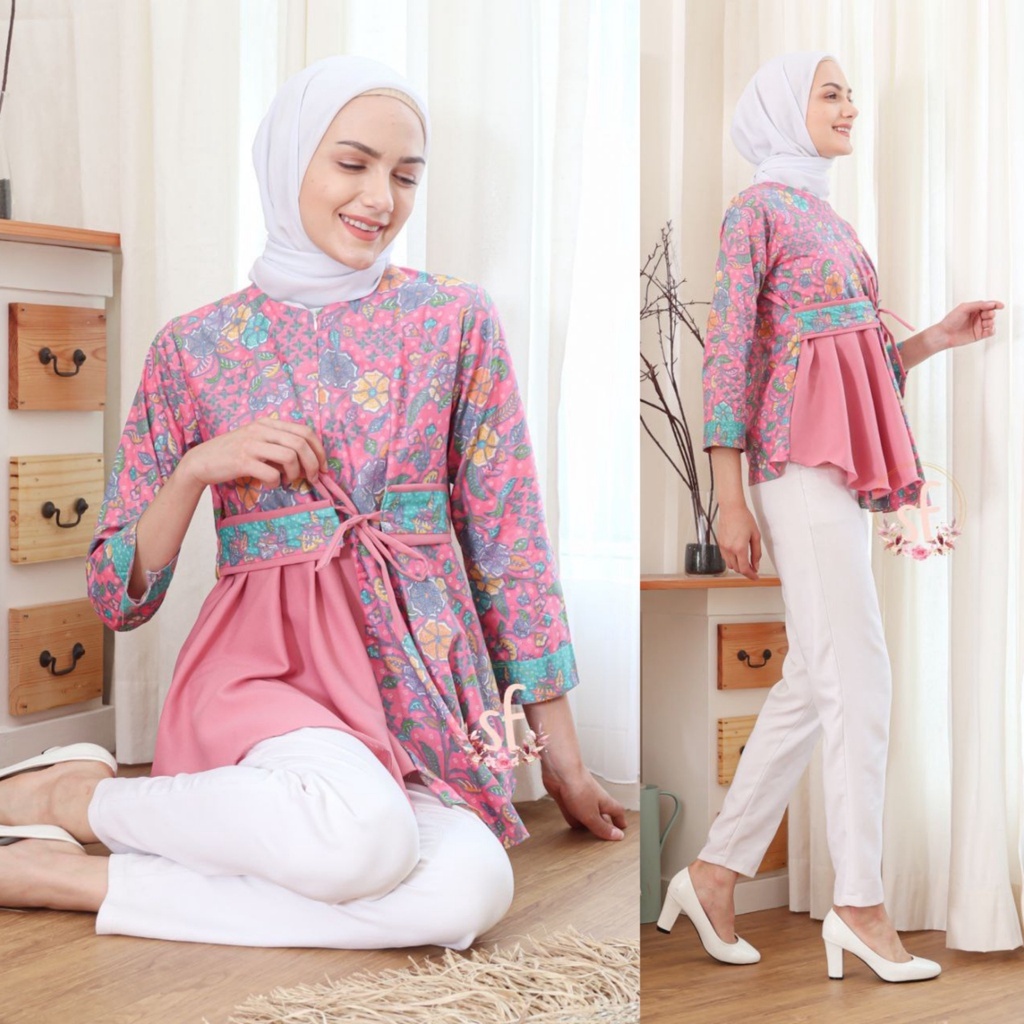 tey-17 Batik wanita ASJ SA HRB026 Kenongo Kemeja Tosca Pendek-Ayunda soft dusty