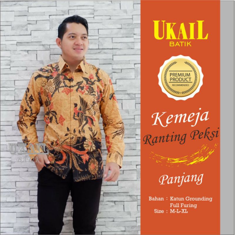 Kemeja Batik Pria Exclusive Batik Warna Emas Batik Warna Gold Lapis Furing RANTING PEKSI EMAS