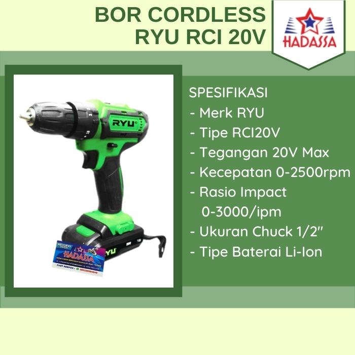 Bor Cordless Bor Baterai  Bor Cas Ryu RCI 20V