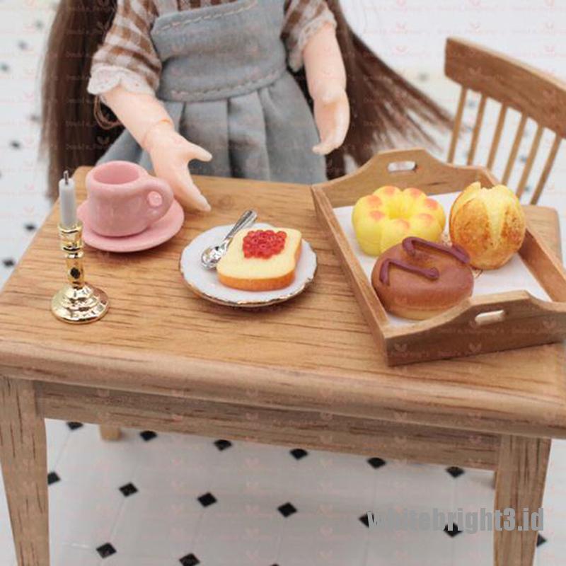 (white3) 3pcs / set Miniatur Piring + Sendok Roti Panggang Skala 1: 12 Untuk Aksesoris Rumah Boneka