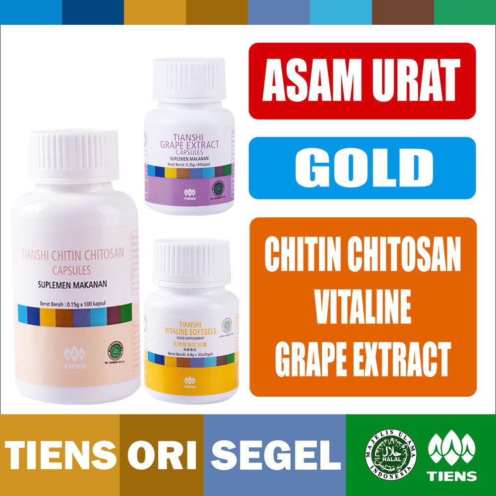 Jual Herbal  Tiens / Tianshi PAKET ASAM URAT GOLD - CHITIN CHITOSAN - VITALINE - GRAPE EXTRACT  100%