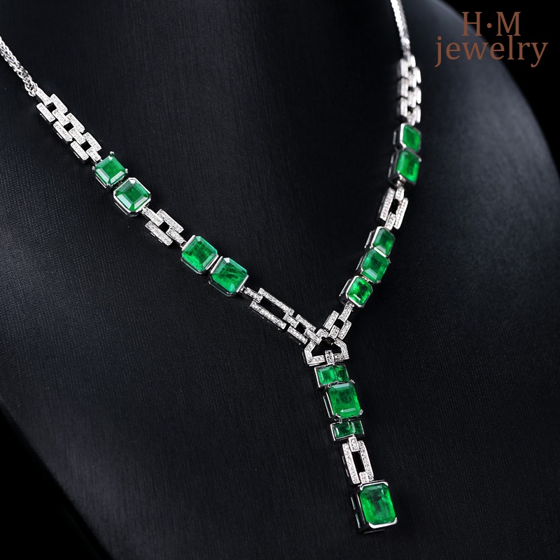 Kalung Rantai Sterling Silver 925 Dengan Liontin Batu Emerald Micro-Inlaid Untuk Wanita