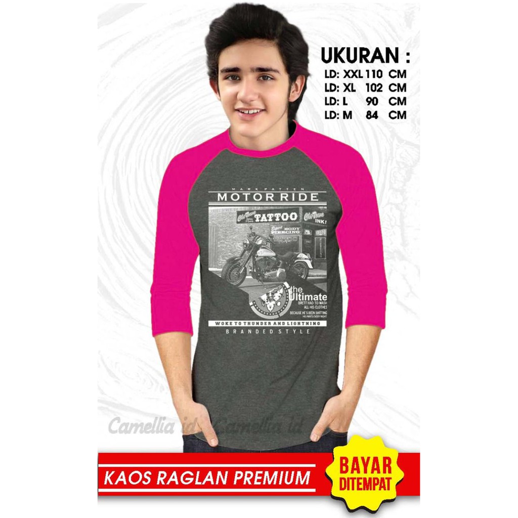 Kaos Raglan (MOTOR RIDE)/Kaos Pria Lengan 3/4/ Kaos Pria/ Kaos Cowok/ Kaos Oblong/Misty