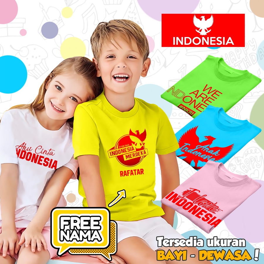 [FREE NAMA!!] Baju Kaos ANAK DAN DEWASA INDONESIA KEMERDEKAAN MERDEKA PANCASILA