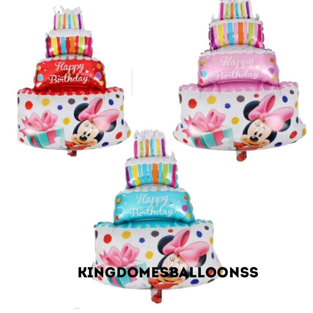 Kingdomesballoonss - Balon Foil Kue Tart Motif Mickey Dan Minnie Mouse Ulang Tahun