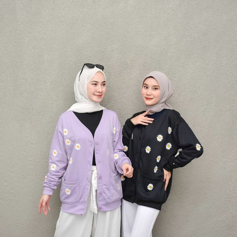 Sweater Wanita Little Daisy Flower Outer Wanita Model Kancing Terbaru Fleece Hot Item Best Seller-5