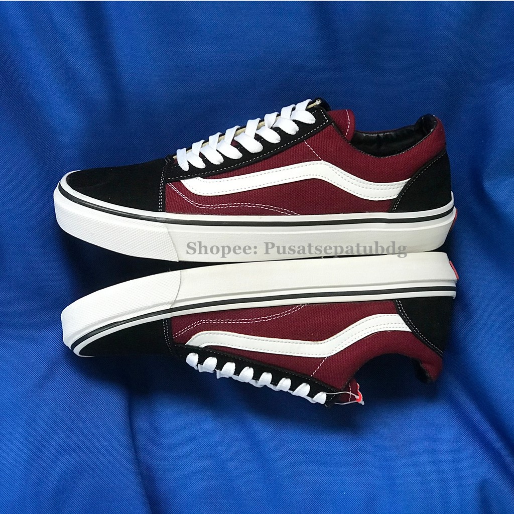 VANS OLDSKOOL BLACK MAROON WHITE WAFFLE DT