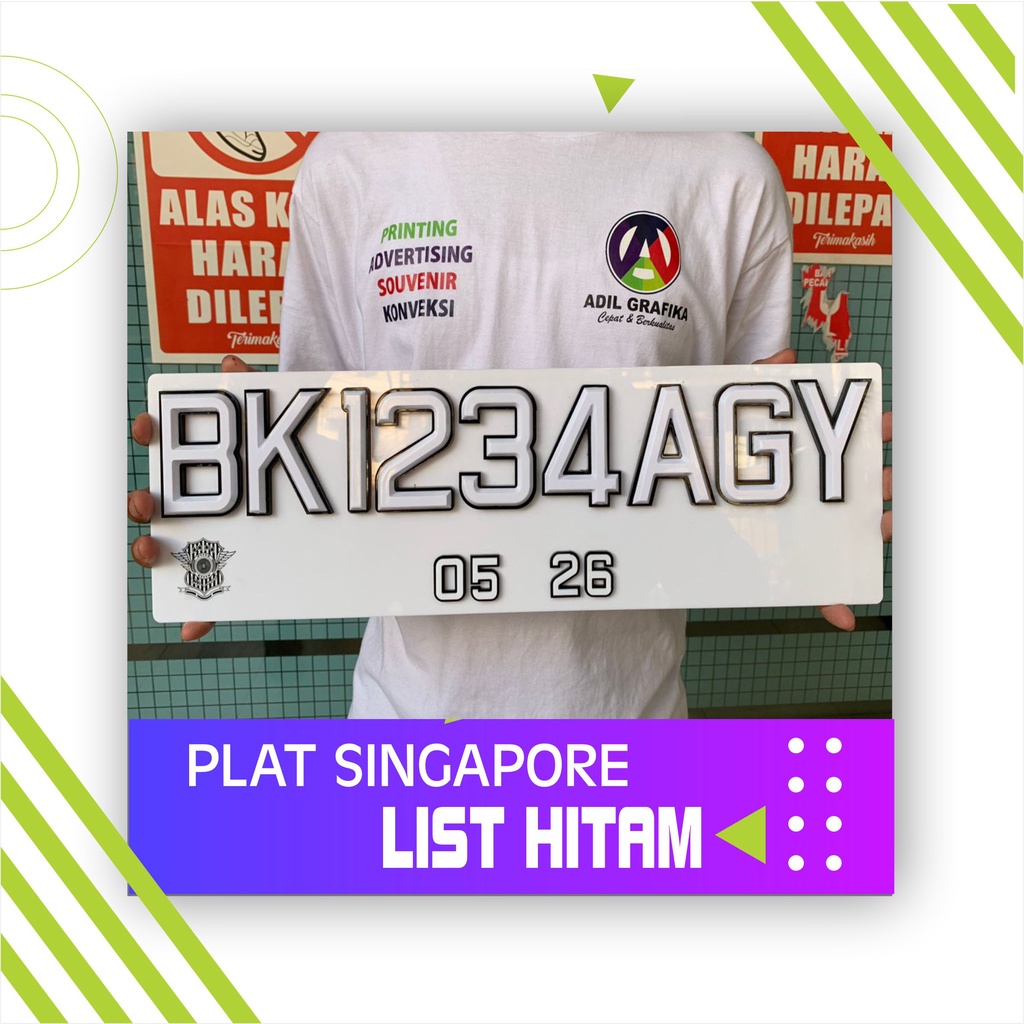 PLAT SINGAPORE PUTIH/LIST HITAM