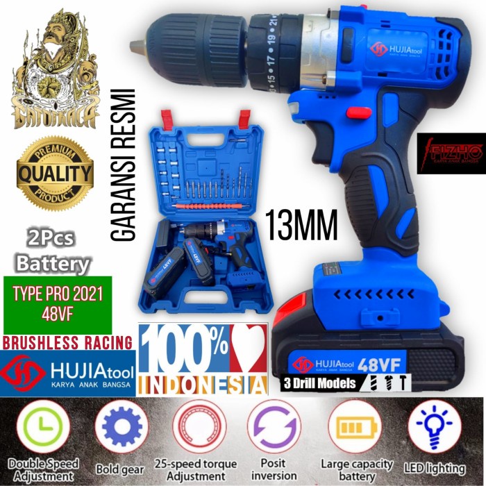 MESIN BOR BATERAI HUJIA TYPE PRO 2021 48VF BRUSHLESS CORDLESS IMPACT