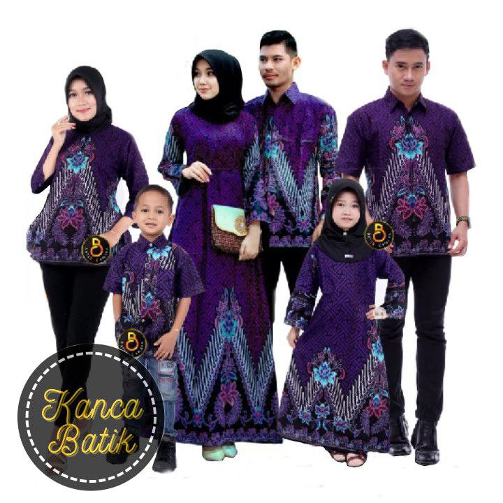 Promo Batik Couple Keluarga Sarimbit Sania Ruffle Batik Ori Ndoro Jowi Motif Pagar Ayu Ungu