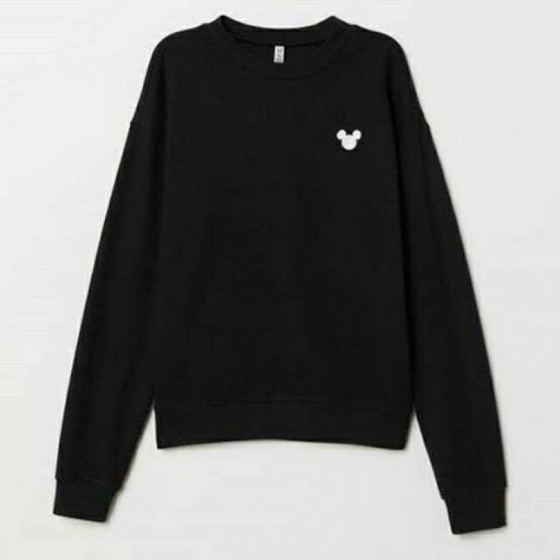 Crewneck Sweater Pria Wanita HnM H&amp;M Mickey Head Bordir White Mini Full Tag