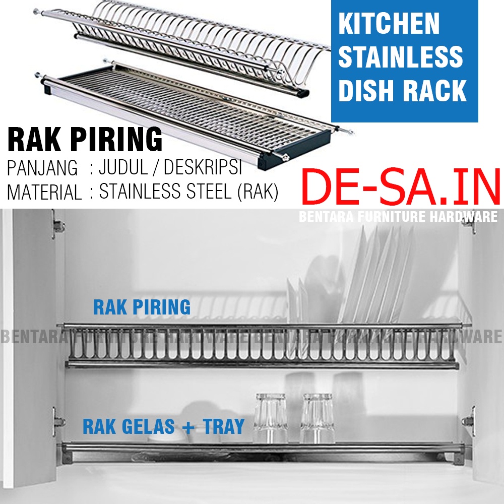 60CM HUBEN Rak Piring Gelas Stainless Steel Dalam Lemari Kabinet - (60 CM)  Unit Atas Dapur Dish Rack Pantry Kitchen Set 600 MM