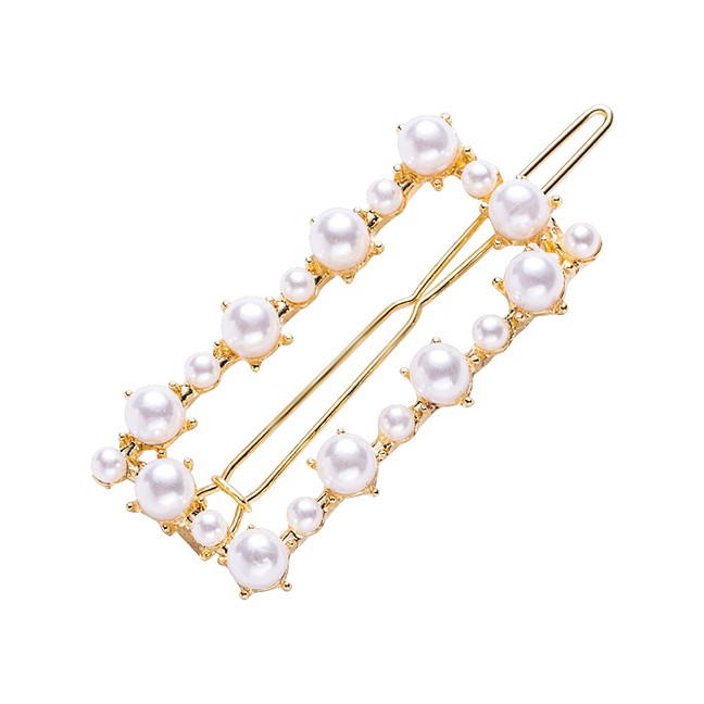 LRC Jepit Rambut Fashion Gold Geometric Pearl Hairpin F51591