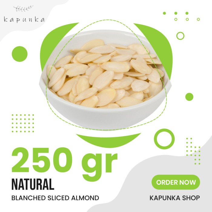

Kacang Almond slice mentah 250gr/Kacang Almond Mentah Iris/Almonesia