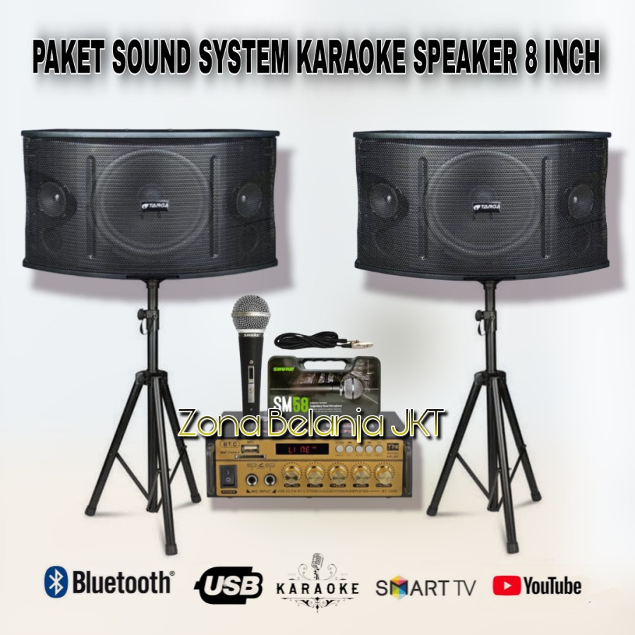 PAKET KARAOKE HEMAT  SPEAKER 8 INCH AMPLIFIER USB BLUETOOTH KARAOKE RUMAH SIAP PAKAI MURAH BERKUALITAS ( SET 1 )