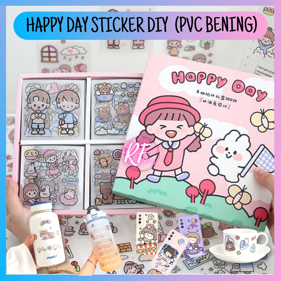 Sticker Happy Day Satuan 1 lembar Stiker Aesthetic Buku Diary Botol Hp Laptop Motif Telado Karakter Kartun Lucu Kekinian Terbaru