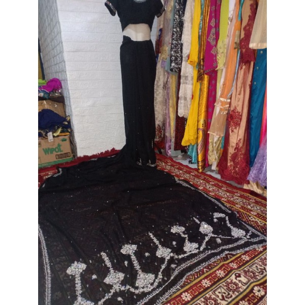 kain saree hitam cetar /kain sari / baju india