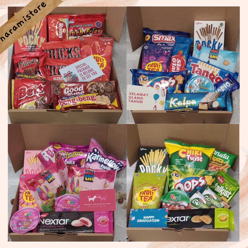 

Hampers Snack / Snackbox / Snack box / Giftbox snack / Kado Wisuda / Kado Annivesary/ Kado Ulang Tahun