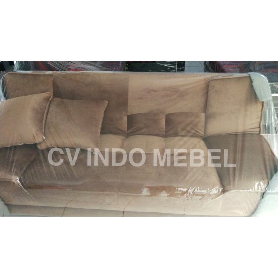 Sofa bed minimalis mewah kain bludru berkualitas ready makassar murah