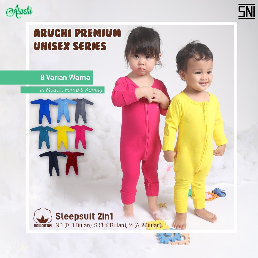 PROMO 7.7 PROMO BAJU LEBARAN ARUCHI SLEEPSUIT ZIPPER SLEEPSUIT RESLETING 2 in 1 NB S M  BAJU TIDUR ANAK