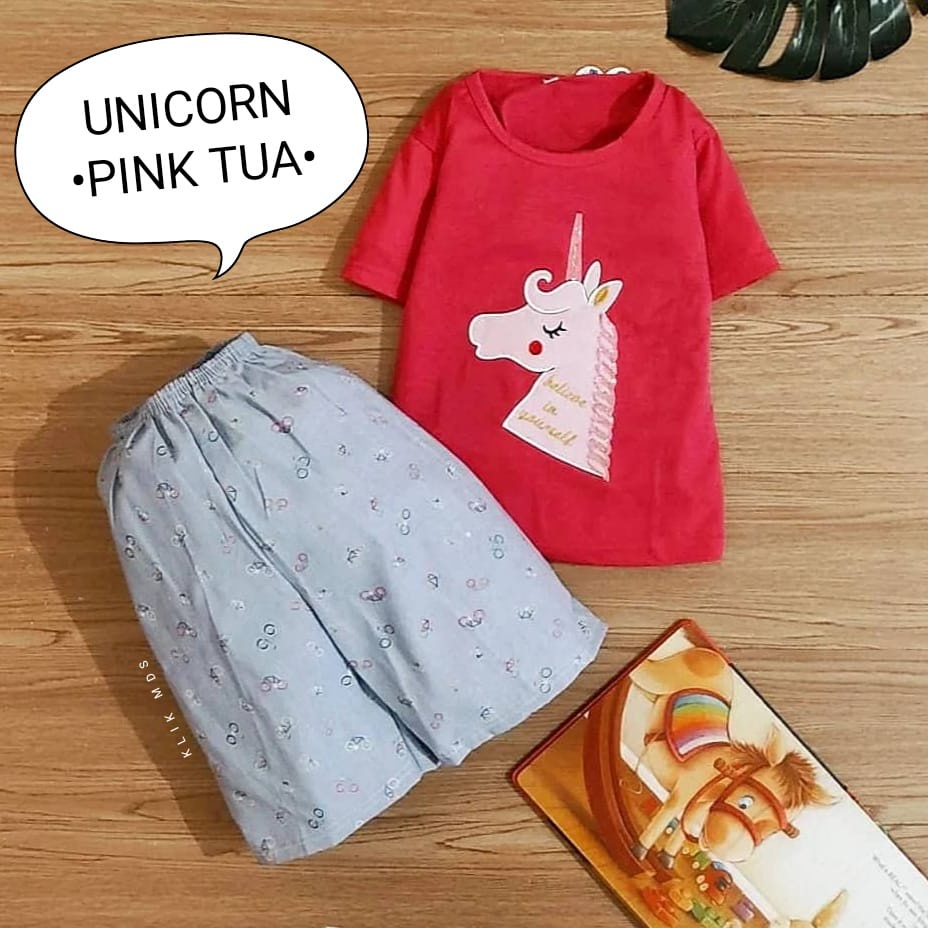 Setelan Anak Perempuan / Baju Anak Perempuan Kaos Katun Motif Unnicorn