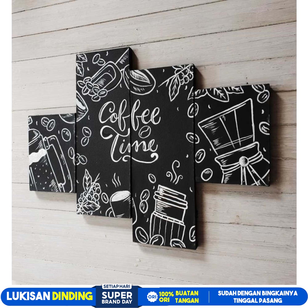 HIASAN DINDING CAFE LUKISAN KOPI KALIGRAFI POSTER GAMBAR LUKISAN KALIGRAFI DINDING AYAT KURSI ALLAH