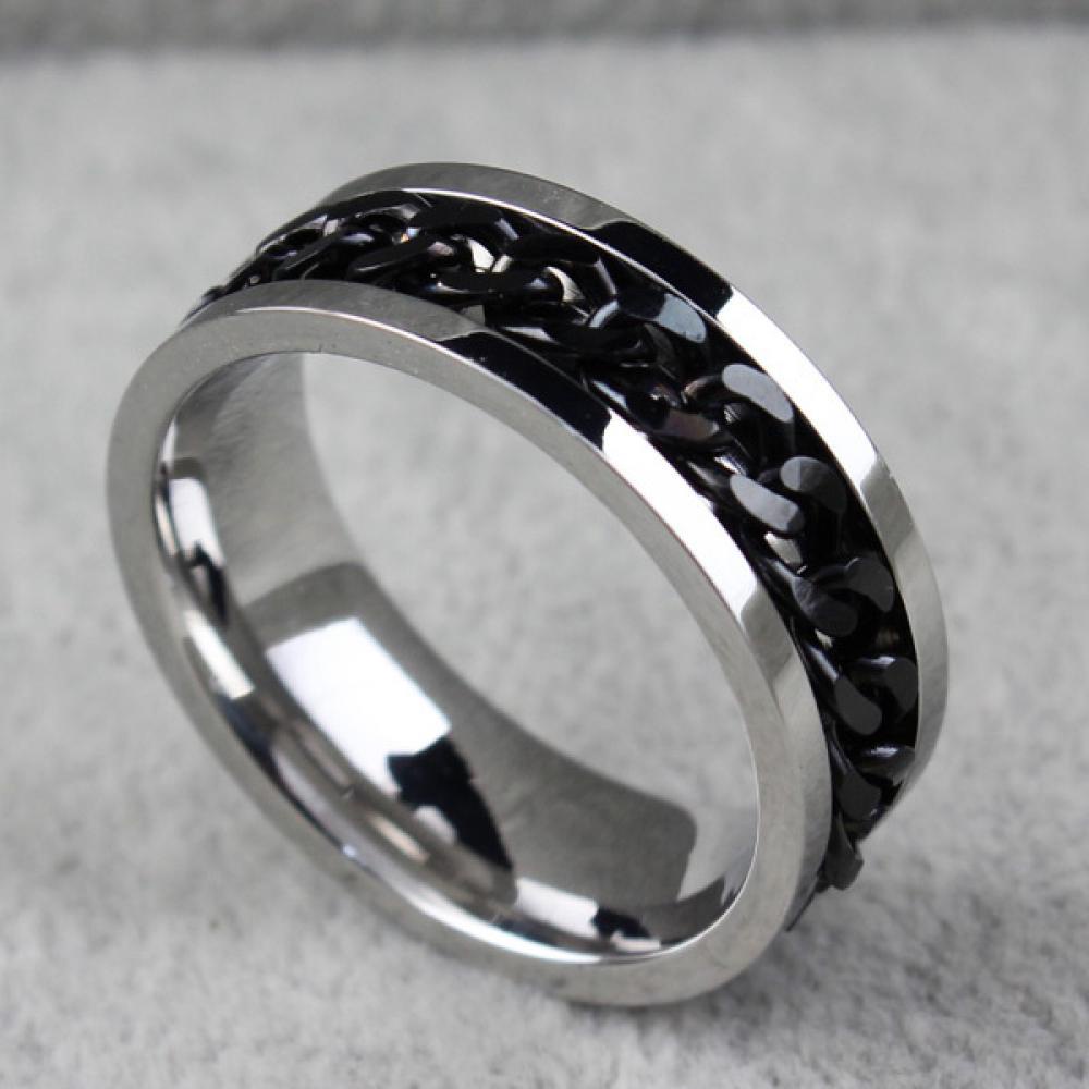 Cincin Model Rantai Putar Bahan Titanium Steel Warna Silver / Hitam / Gold Untuk Pria