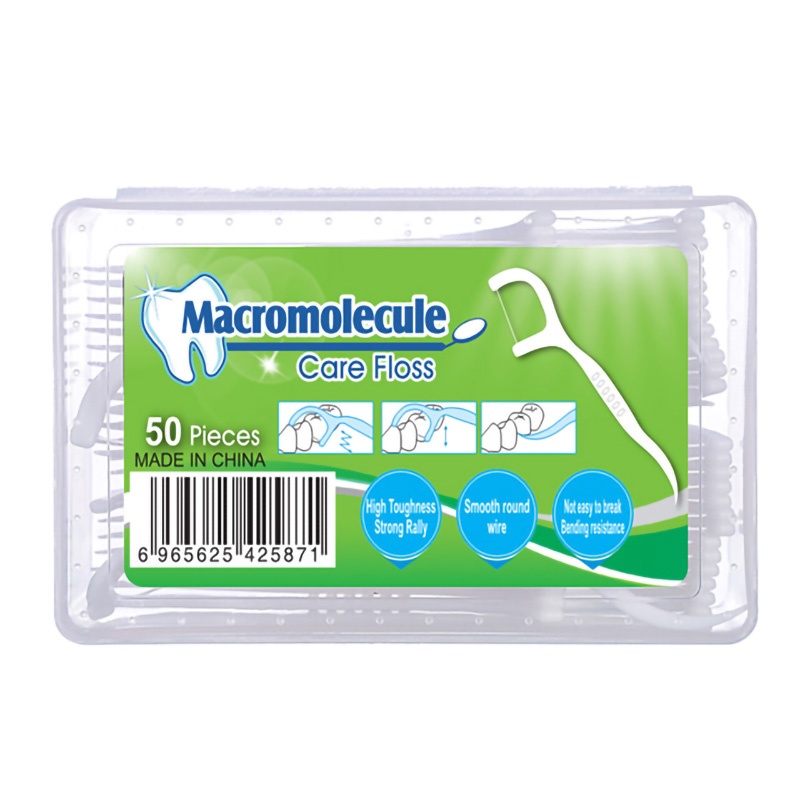 ( 100 % ORI ) Macromolecul Dental Floss Benang Tusuk Gigi Pembersih Sela Gigi Isi 50pcs Benang Tusuk Gigi 2 in 1 Macromolecul Dental Floss Benang Gigi Pembersih Jigong 50 PCS