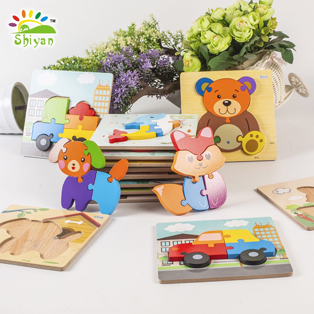 [Shiyan] mainan puzzle kayu jenis jigsaw warna / mainan edukasi anak 3D wooden puzzle children education toys jigsaw