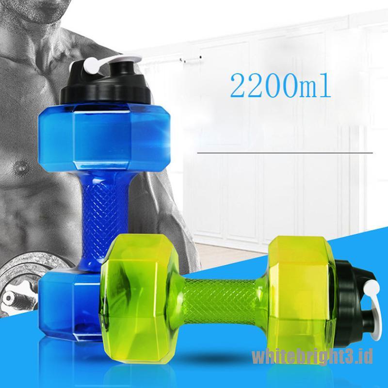 Botol Air Minum 2.2L Bentuk Dumbell Warna Putih Untuk Olahraga Gym Fitness