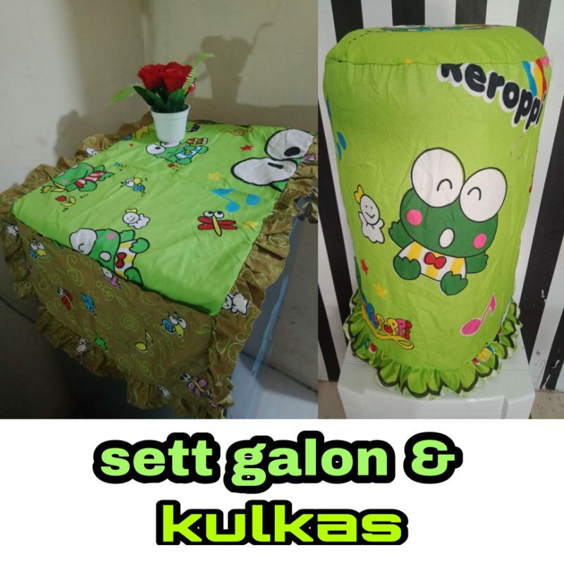 HOME SET COVER KULKAS COVER GALON BAHAN KATTUN RENDA alas kulkas sarun galon KARAKTER DORAEMON KEROPY HELLO KITTY DAN BUNGA SHABY