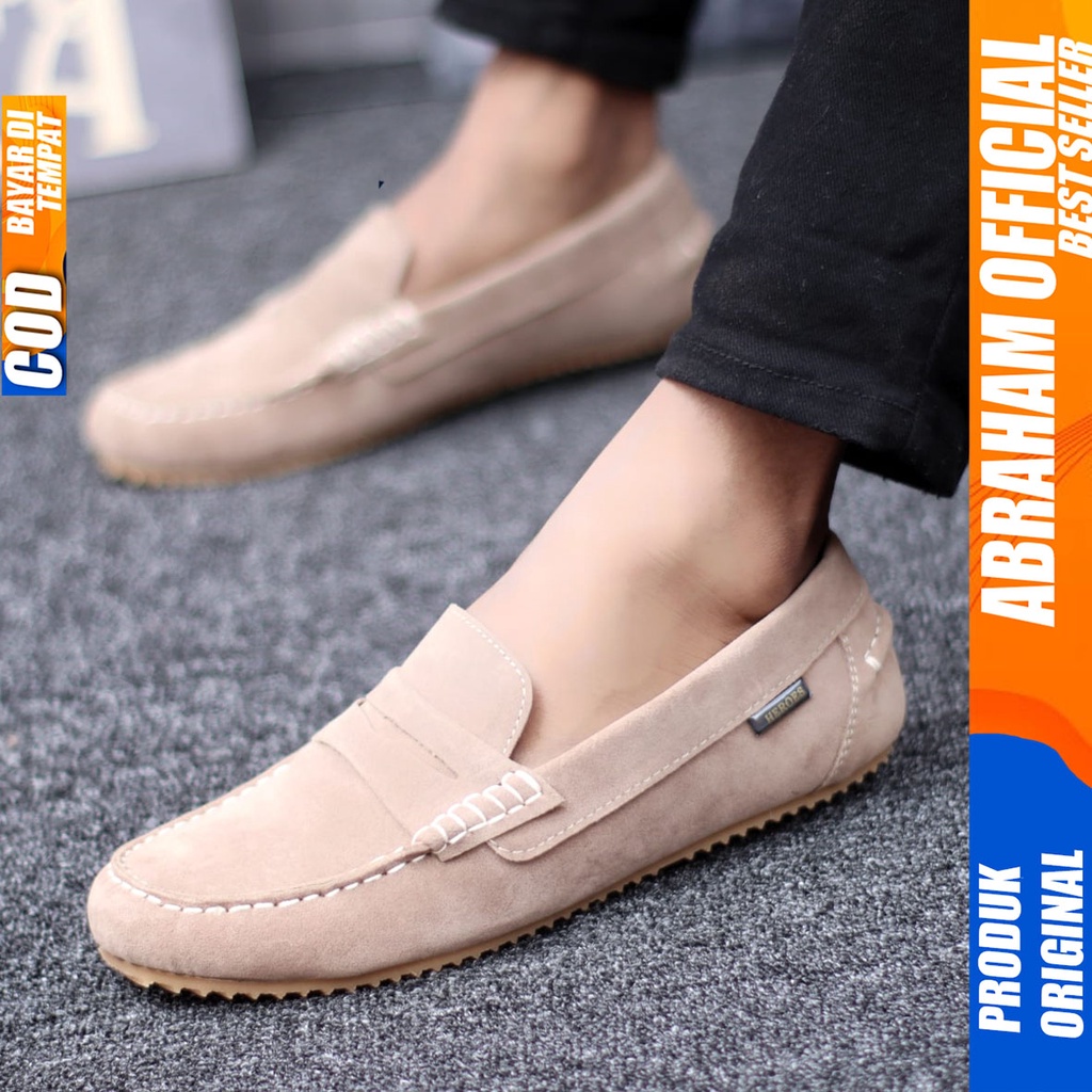 Sepatu Casual Slip On Santai Slop Antislip Hitam Kerja Pria Abraham Noah