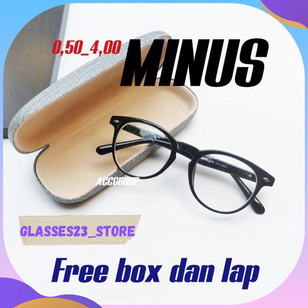 KACAMATA LENSA MINUS FRAME OVAL UNISEX UKURAN 0.50-6.00