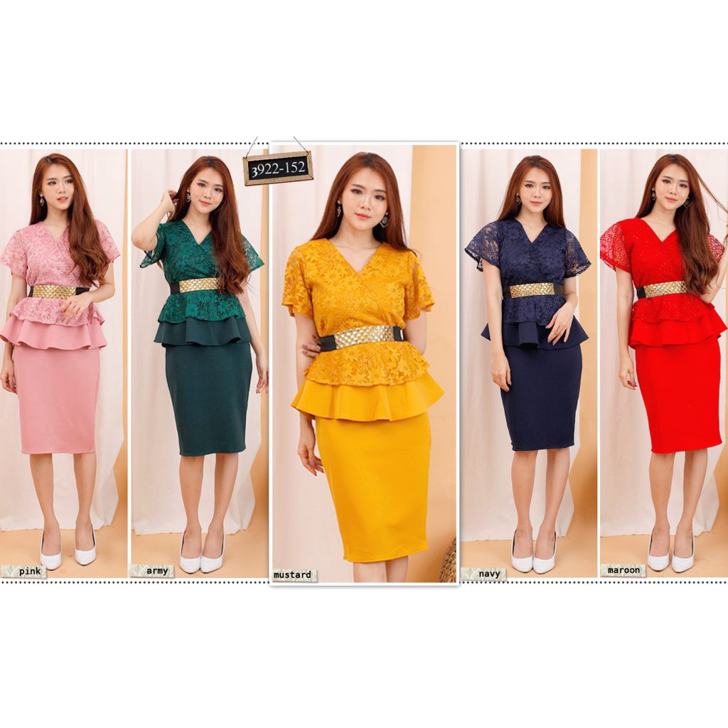 Kathryn collection# 152, DRES SPAN PEPLUM SCUBA IMPPORT PREMIUM KOMBINASI BRUKAT GLITER FREE BELT