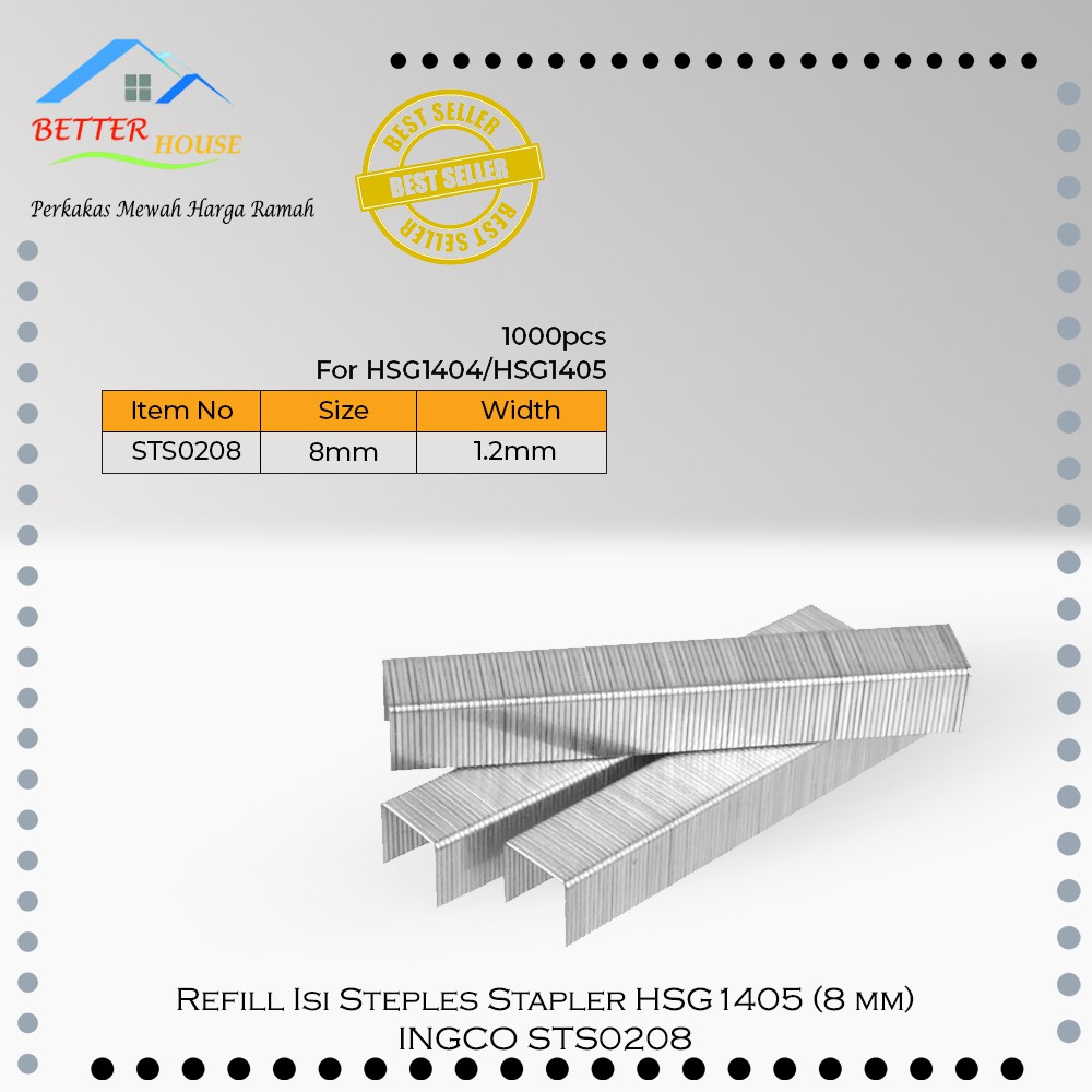 

Refill Isi Steples Stapler HSG1405 (8mm) Staples Tembak INGCO STS0208
