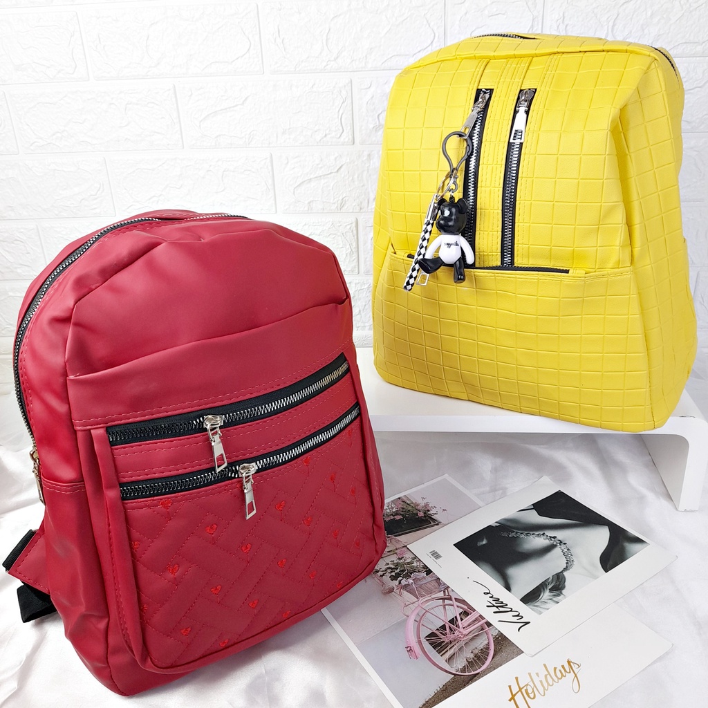 Tas Ransel Besar Wanita Backpack Polos Dan Bordir Bahan Nylon KT086 KT087 KT088 KT102 KT103