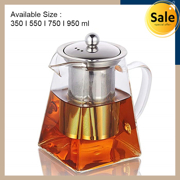 Tea Pot Pitcher Gelas Kaca Tahan Panas Plus Saringan Stainles Teh Cina Borosilicate Glass Tea Maker Teapot