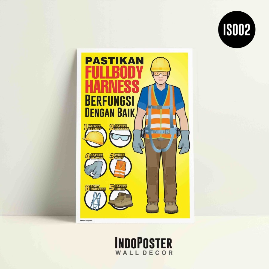Poster K3 Keselamatan Kerja Safety Pastikan Full Body Harness Tanpa Bingkai