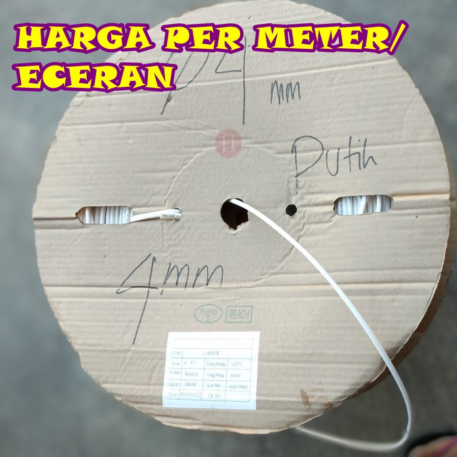 

ISOLASI BAKAR (HEATSHRINK) 4MM X1M PUTIH ECERAN