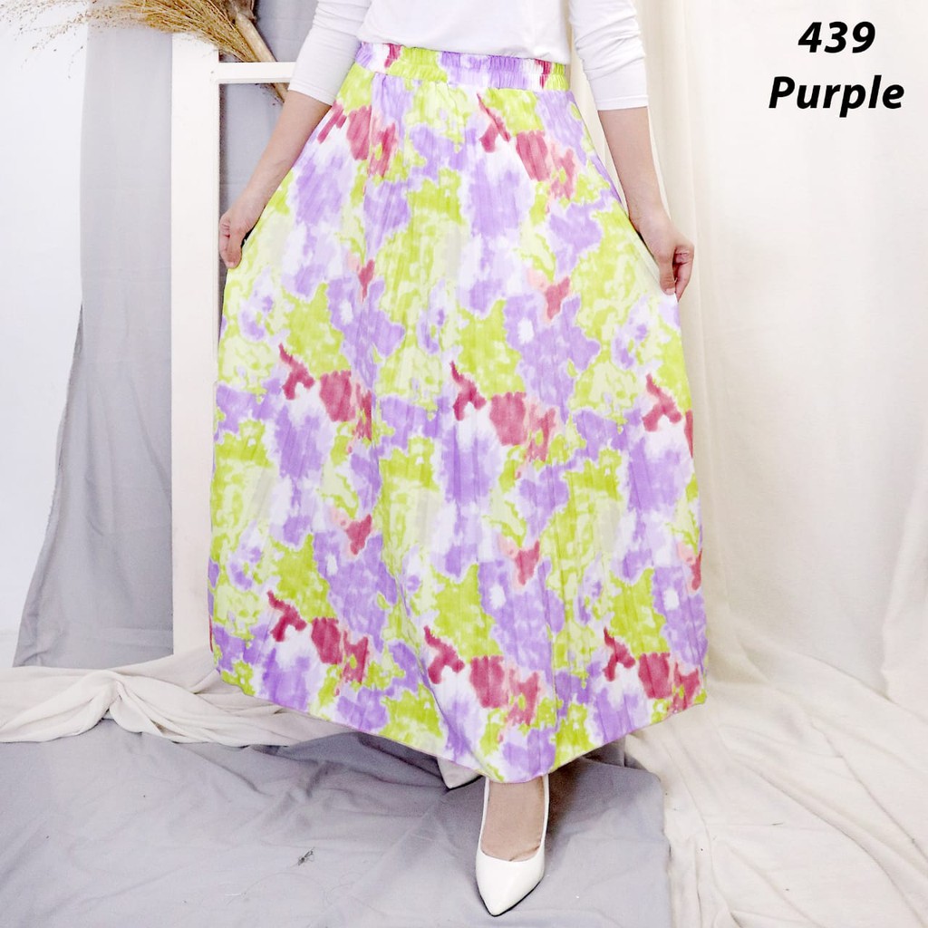 ROK PLISKET PRINTING 439 LUVALINE ROK PLISKET PANJANG PLEATED SKIRT FLARE SKIRT MAYUNG FLOWY REMPEL