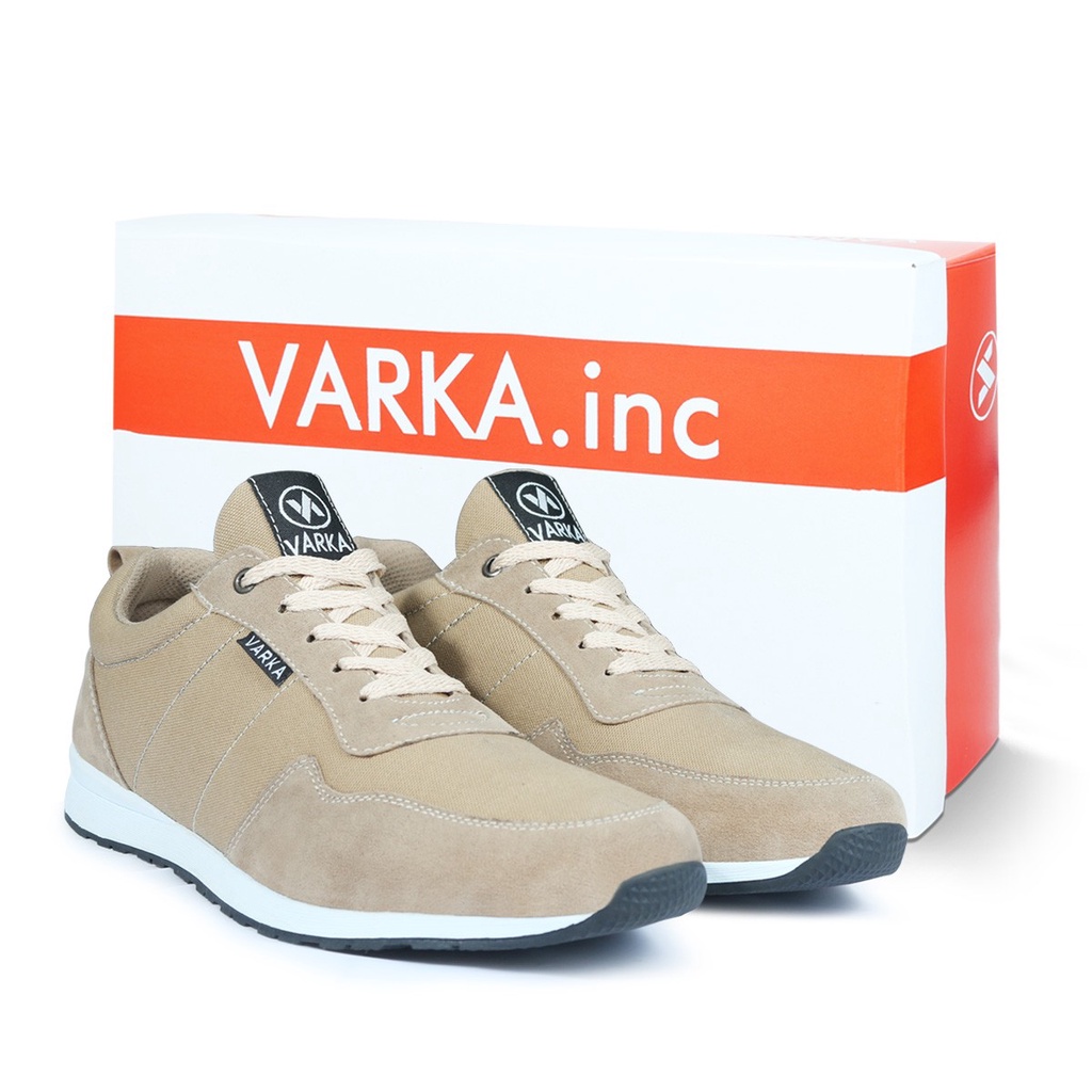 Sepatu Sneakers Pria V 4043 Brand Varka Sepatu Kets Olahraga Jogging Lari Kuliah Hangout Murah Berkualitas Warna Krem