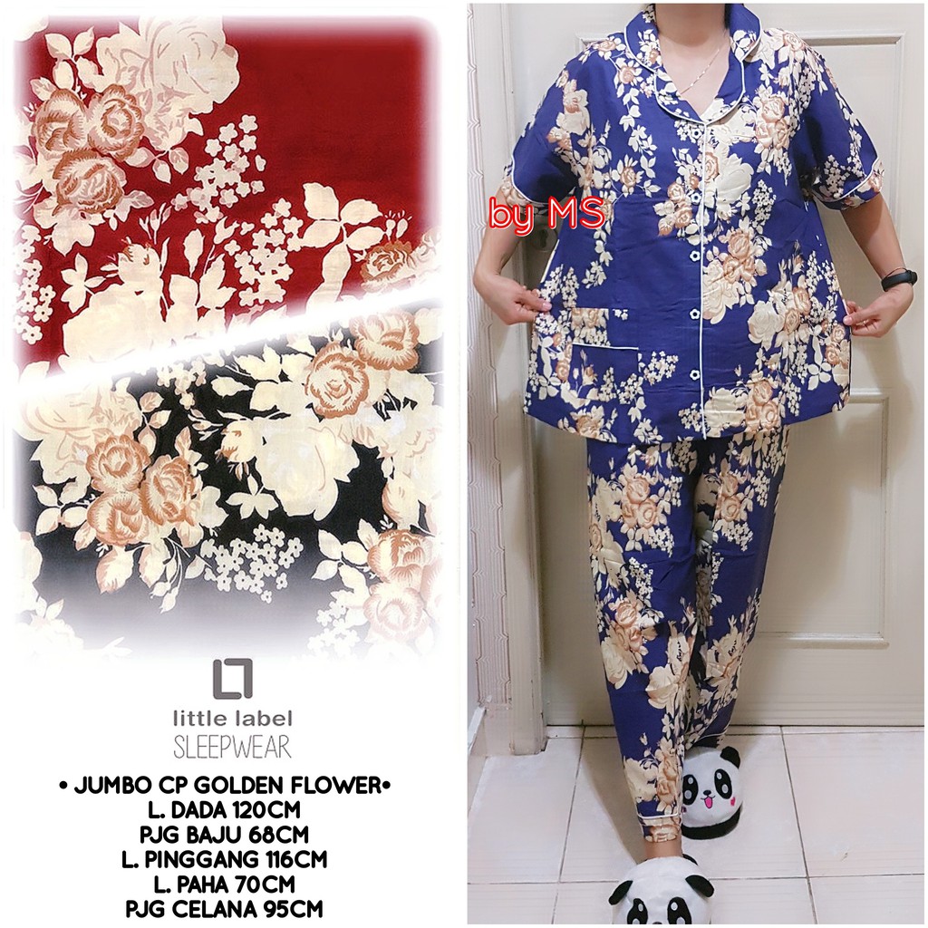 PIYAMA JUMBO GOLDEN FLOWER CP KATUN IMPORT WANITA MOTIF MURAH JAKARTA KONVEKSI