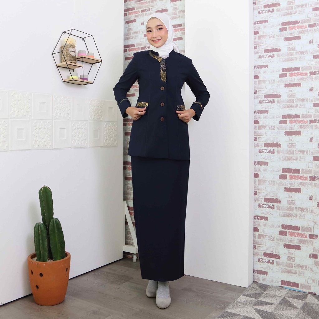 BLAZER WANITA B&amp;V  LYNELLE / Seragam PNS / Baju PDH PNS Wanita / Baju Dinas Pemda Wanita / Baju Khaki PNS Wanita / Seragam ASN Wanita / Baju Guru Wanita - 7011 NAVY / DONGKER