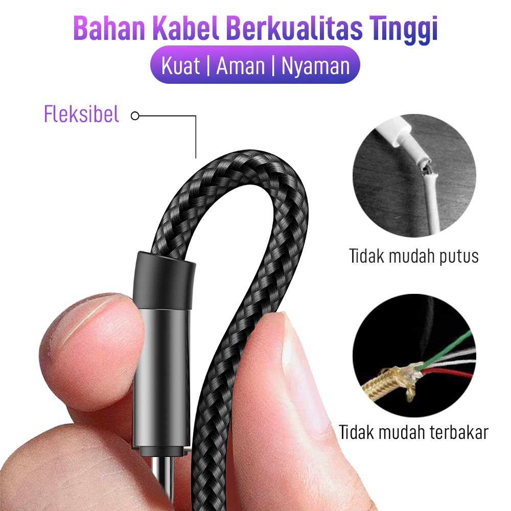 VEGER Kabel Cable Charger 3IN1 USB Micro + Type C + Lightning 100cm