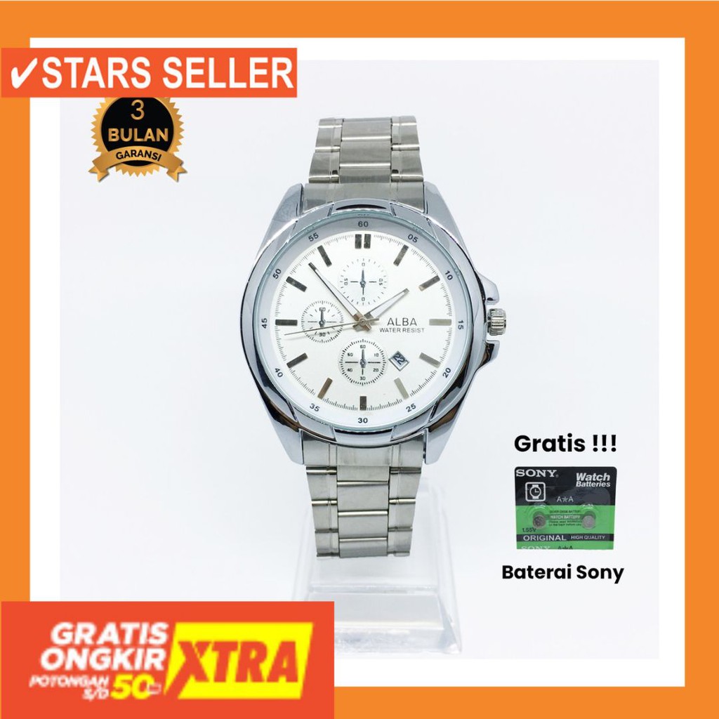 JAM COWOK MASA KINI MURAH TERBARU GSHOK HITAM / Jam Tangan Pria Tali Rantai Stainless ALBA