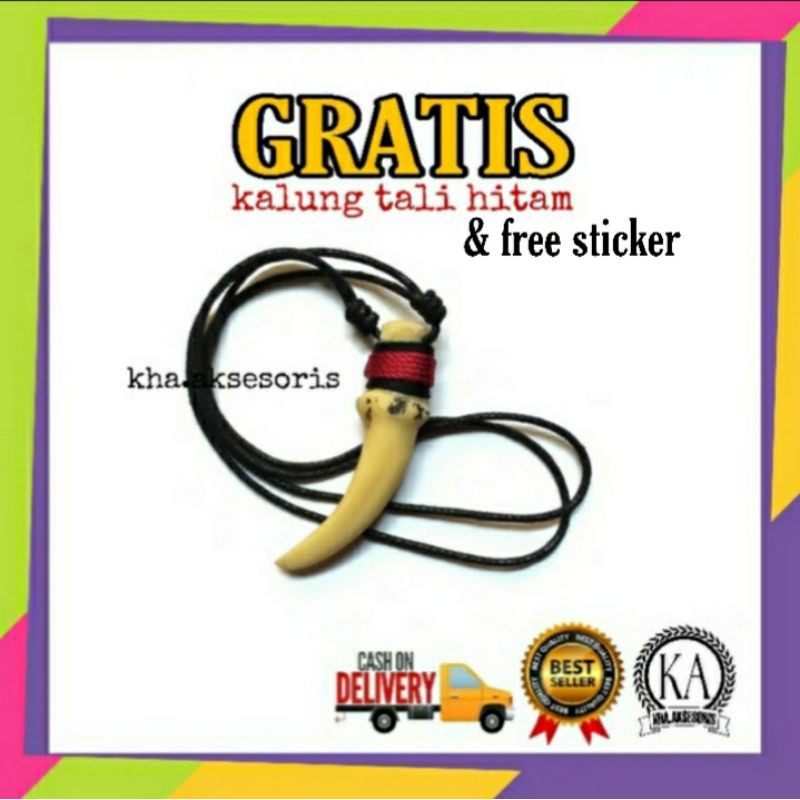 Kalung pria tali hitam etnik liontin bandul taring macan/kalung dayak