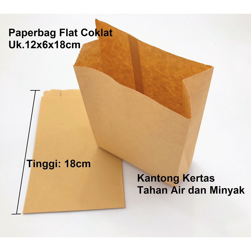 

Kantong Kertas Makanan / Paperbag Kantong Tahan Air dan Minyak Coklat (M) 12x6x18cm Foodgrade