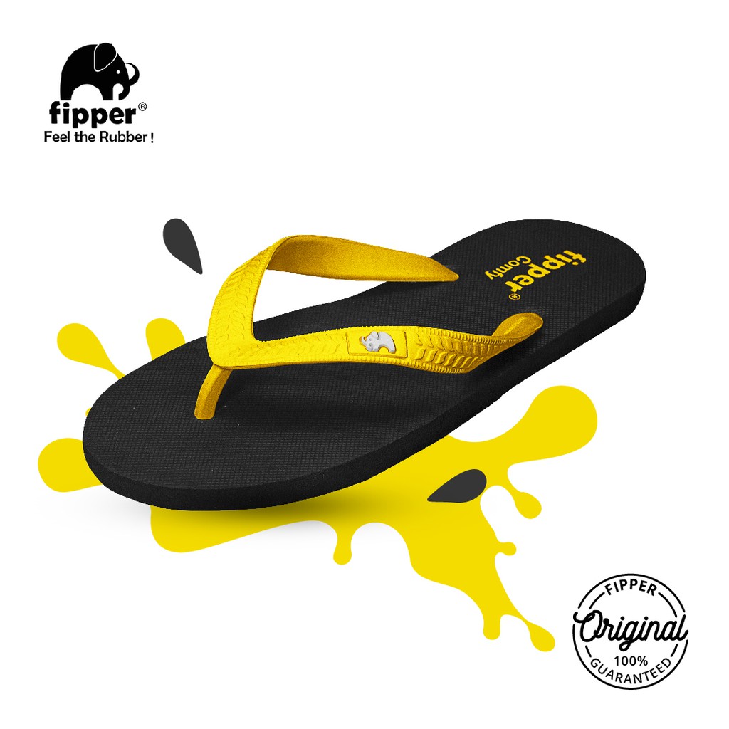 FIPPER COMFY BLACK YELLOW - sandal japit pria
